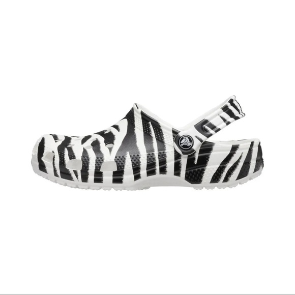 Women Size Crocs Classic Zebra Animal Print Clog Slip On Slide Sandal 206676-1DE - Picture 2 of 5